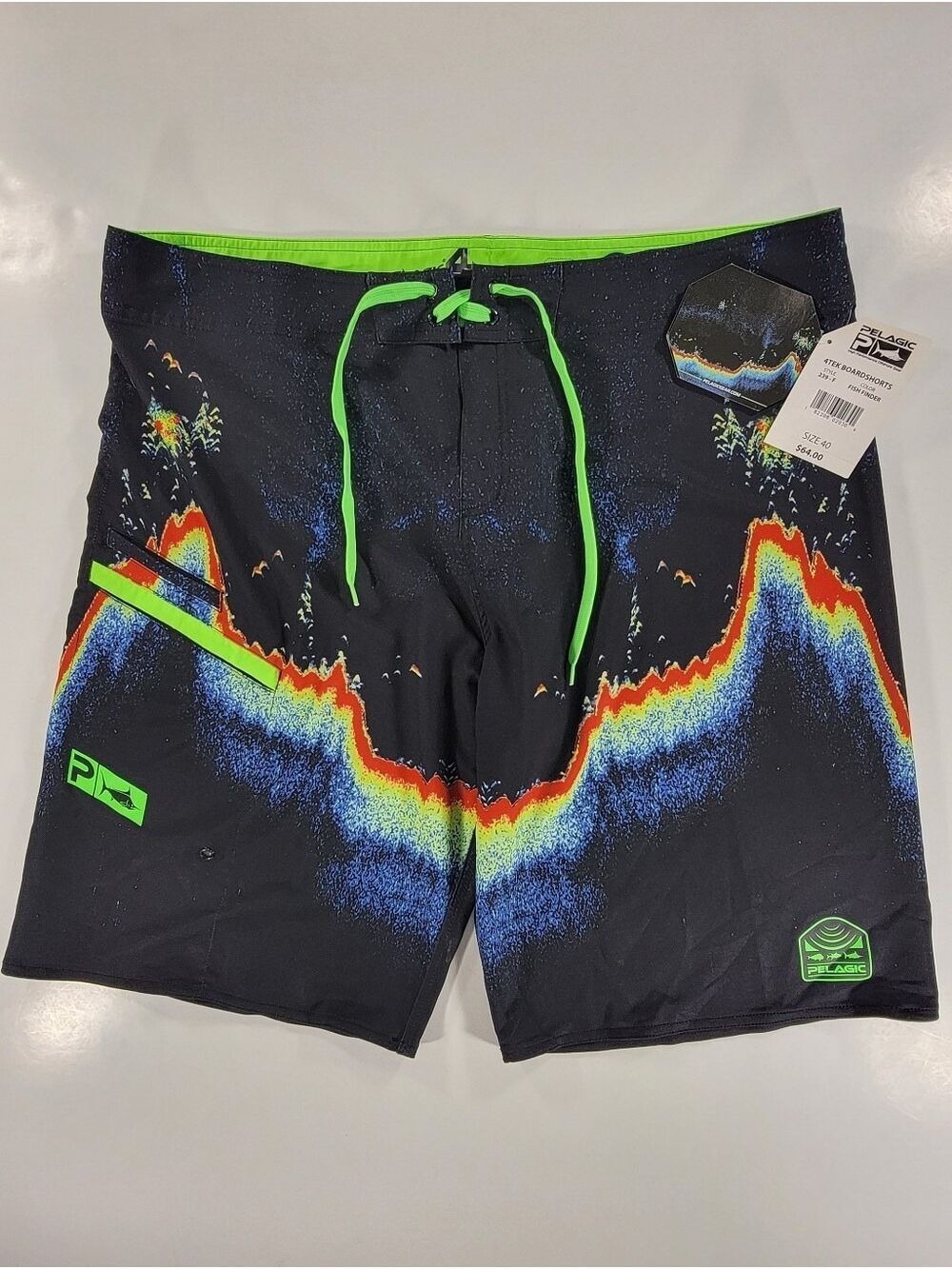 NEW Pelagic 4Tek Fishing Board Shorts 40 Performance Stretch NWT Fish Finder